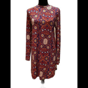 My‎ Story Womens Dress Size ? Small Burgundy Print Long Sleeve Stretch Fabric